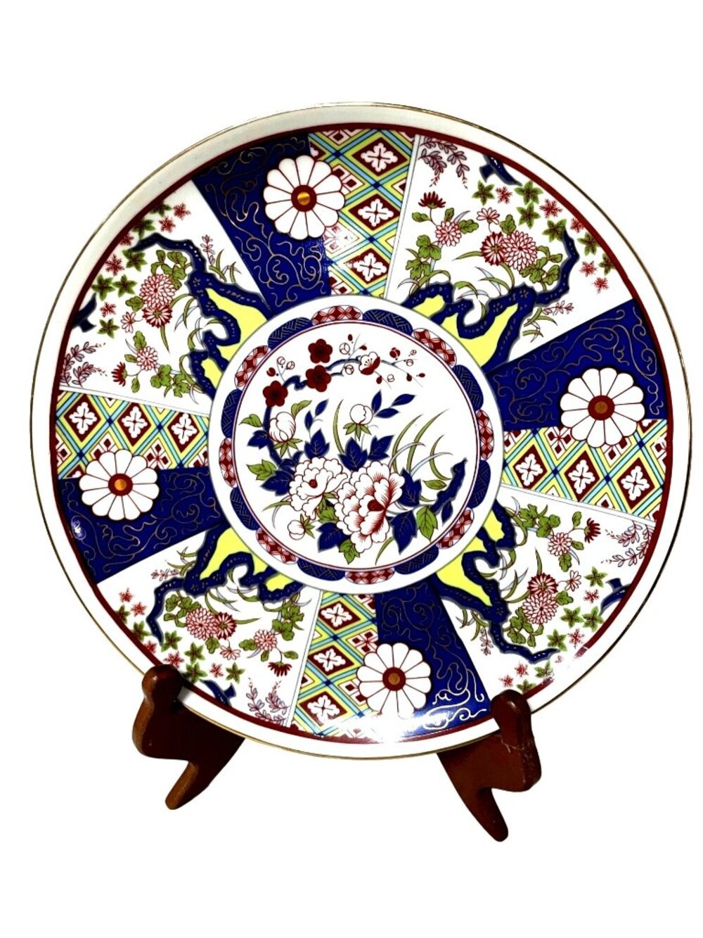 Imari Ware Plate Japan  Gorgeous Lime Green Navy Blue Deep Red Light Blue Gold